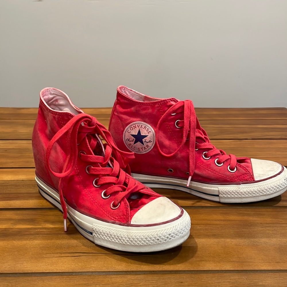 Red high top converse with hidden wedge (size 8)
